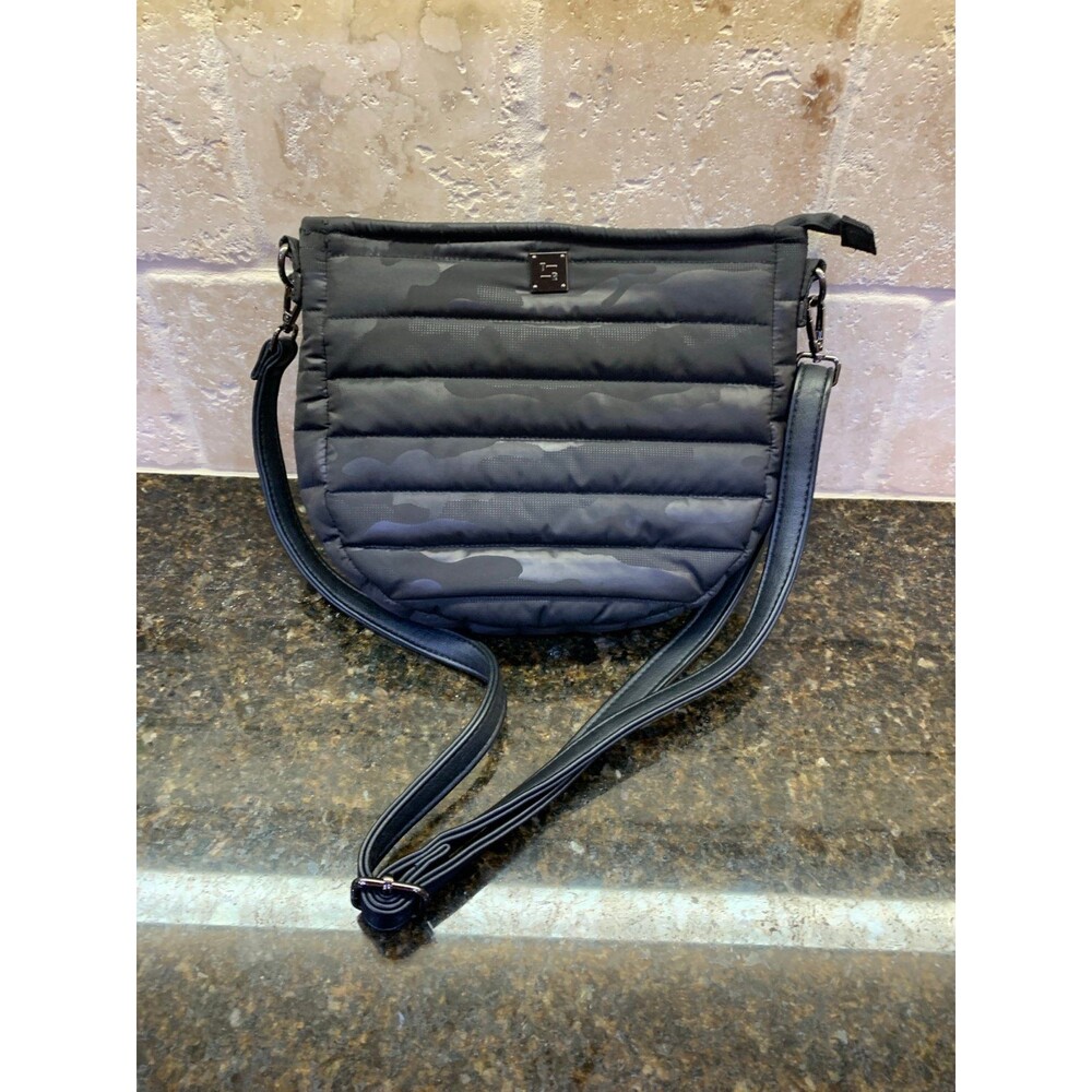 Think Royln The Mercer Crossbody Bag Black Quilted Camo NWOT